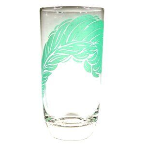 Turquoise Feather Glass Tumbler Vintage 1970s MCM Plume Decal Replacement